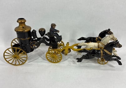 Antique Hubley/Wilkins Cast Iron 3 Horse Drawn Fire Pumper