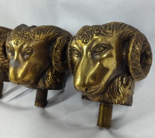 Set of 4 Mid Century brass/bronze Ram Head toppers