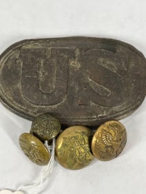 Brass Civil War Buttons & Puppy Paw Style US Buckle