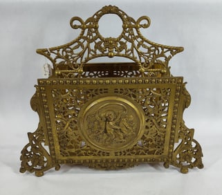 Elegant Victorian 1870s Bradley & Hubbard brass magazine rack