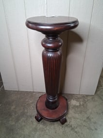 Antique Mahogany Fluted Pedestal Plant Stand