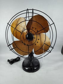 Early restored wood bladed electric fan