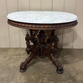 Fancy Victorian Oval Marble Top Parlor Table