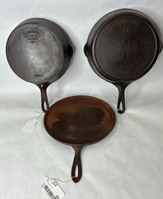Griswold #8, Wagner #7 skillets & Erie griddle