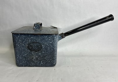 Antique Siddons Cast Iron Square Pot w/Granite Ware Surface