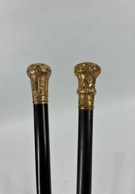 2- 19th C Victorian Gold Filled Canes/Walking Sticks