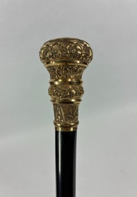 Early Victorian Gold Filled Etched Cane/Walking Stick