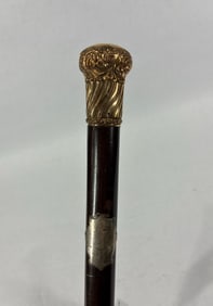 19th C Victorian Gold Filled Etched Cane/Walking Stick