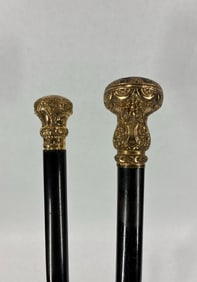 2- Victorian Gold Filled Etched Canes/Walking Sticks