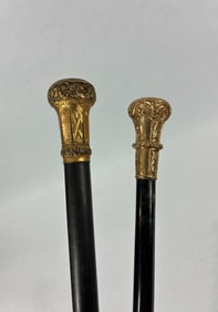 2- Victorian Gold Filled Etched Canes/Walking Sticks