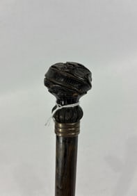 Early wood carved Cane/Walking Stick with Silver band