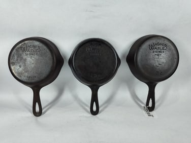 3- Wagner #3 cast iron skillets