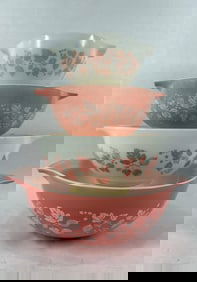 Pyrex 4pc Pink Gooseberry nesting bowl set