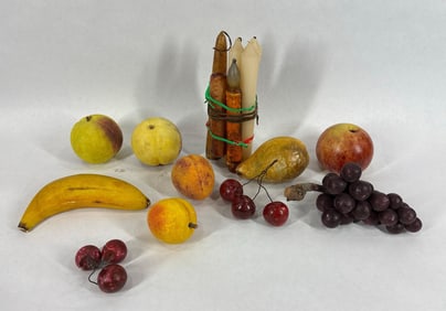 Stone Alabaster Fruit Decor & Bundle of Candles