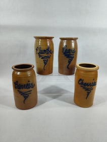 4- Decorated Tornado stoneware Fruit Jars