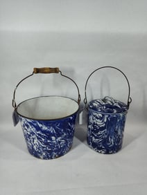 Blue Swirl Graniteware Bucket & Pail w/Lid