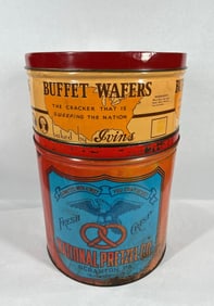 Ivins Buffet Wafers & National Pretzel Co tins