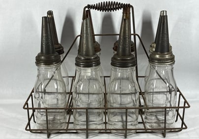 8- Glass 1qt oil bottles with carrier