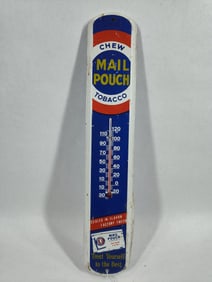 Unusual sized Mail Pouch Tobacco metal thermometer