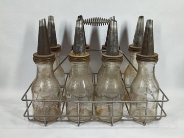 8- Huffman 1qt Motor Oil bottles with carrier