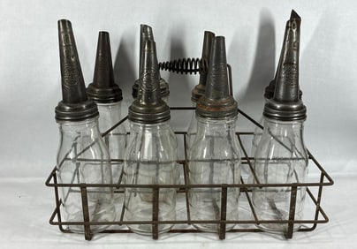 8- Glass 1qt oil bottles with carrier