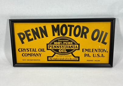 Penn Motor Oil framed cardboard sign
