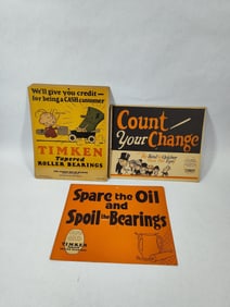 3- 1940s Timken Roller Bearing cardstock signs