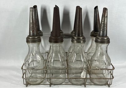 8- Glass 1qt oil bottles with carrier