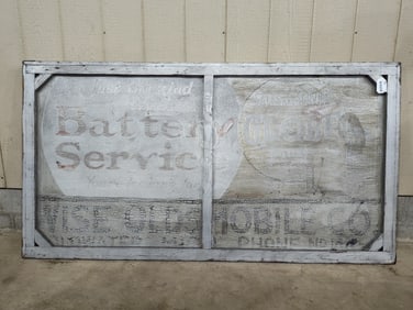 Great early Globe Battery Wise Oldsmobile smaltz sign