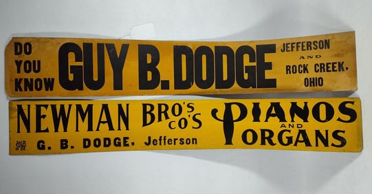 2- Guy B. Dodge cardboard strip signs