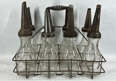 8- Glass 1qt oil bottles with carrier