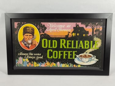 Great graphical Old Reliable Coffee framed cdbd litho