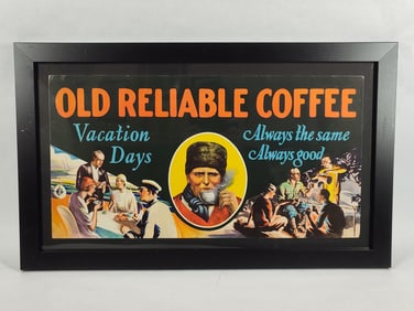 Great graphical Old Reliable Coffee framed cdbd litho