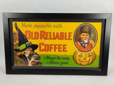 Great graphical Old Reliable Coffee framed cdbd litho