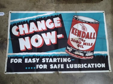 Kendall Motor Oil "Change Now" cloth banner