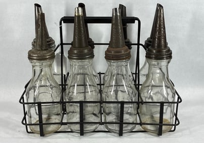8- Glass 1qt oil bottles with carrier
