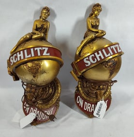 2-Schlitz Beer Girl on Globe lighted wall sconces