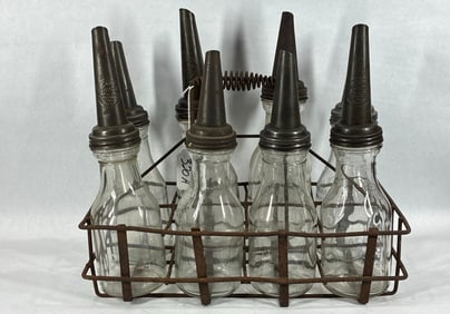 8- Glass 1qt oil bottles with carrier