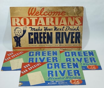 4- 1940s Green River Whiskey cardboard signs