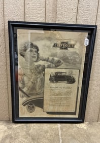 Chevrolet advertising cardboard framed poster