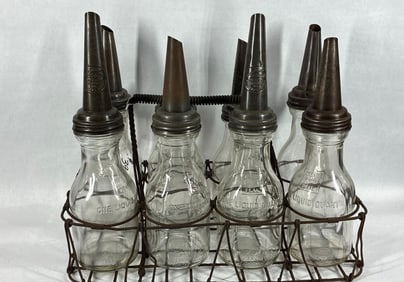8- Glass 1qt oil bottles with carrier