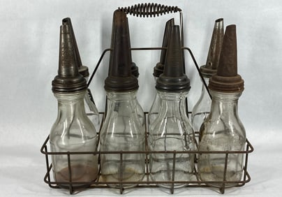 8- Glass 1qt oil bottles with carrier