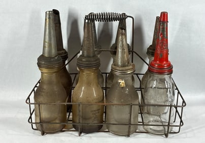 8- Various 1qt glass oil bottles with carrier