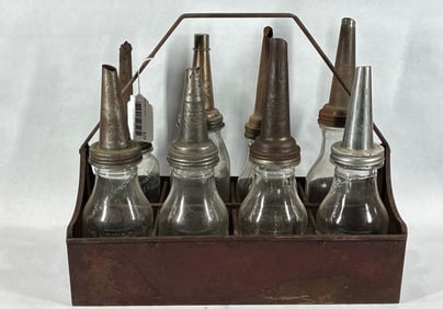 8- Various 1qt glass oil bottles with carrier