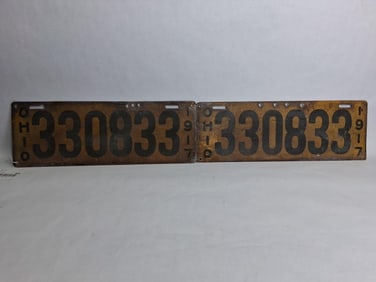 Pair of 1917 Ohio metal license plates