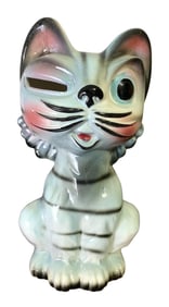 Whimsical Mid Century JAPAN Winking Cat Ceramic Coin Bank
