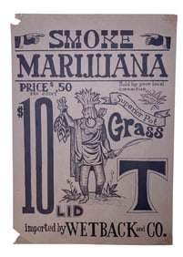 Vintage Rolly Crump Indian Chief Smoke Marijuana Superior Pot Advertising Doper Poster Handbill