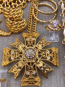 52 pc Vintage Kenneth J Lane, Trifari, Napier Bold Gold Designer Costume Jewelry Collection