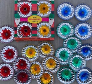 30 Mid Century Italian Made NOS in Box & Used Christmas Tree Light Reflectors