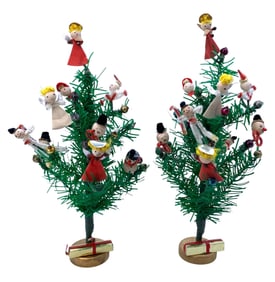 2 Mid Century JAPAN Fairyland Spun Cotton Ornament Christmas Decorations with Original Boxes